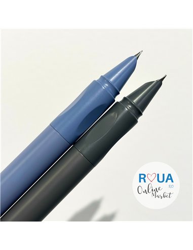 Set stilouri metalice cu cerneala termosensibila si mecanism + Rezerve, Albastru/Gri