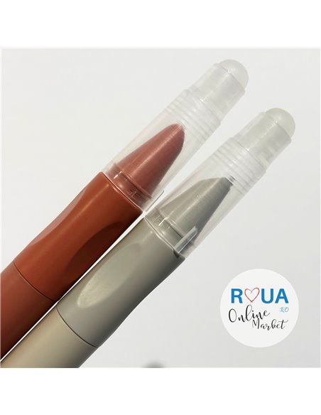 Set stilouri metalice cu cerneala termosensibila si mecanism + Rezerve, Roz/Bej