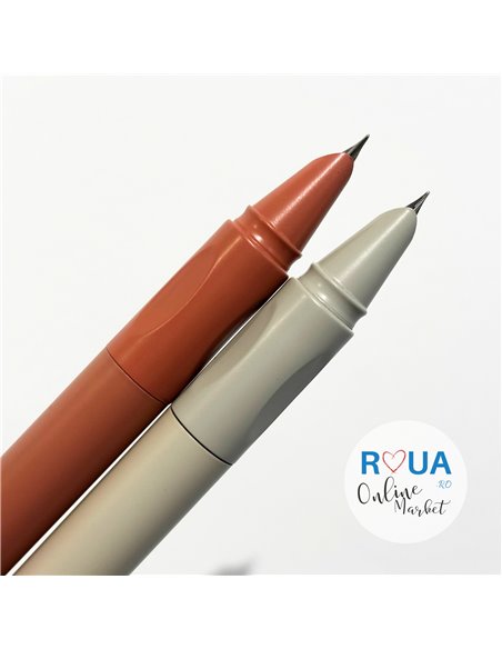 Set stilouri metalice cu cerneala termosensibila si mecanism + Rezerve, Roz/Bej