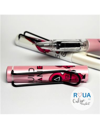 Set stilouri cu cerneala termosensibila si penita ascunsa + Rezerve, Squid Game, Roz/Alb
