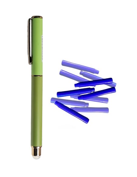 Stilou metalic cu cerneala termosensibila si penita ascunsa +  Rezerve, Verde