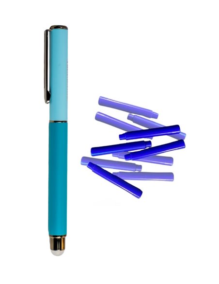 Stilou metalic cu cerneala termosensibila si penita ascunsa +  Rezerve, Turcoaz