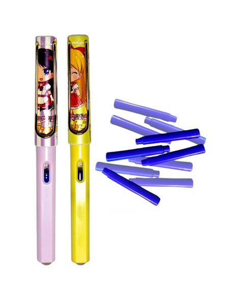 Set stilouri cu cerneala termosensibila + Rezerve, Girl, Mov/Galben