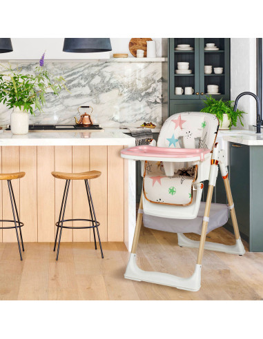 JU1053-Pink-Stars,Scaun de masa Juju Eat&Fun, Pink Stars