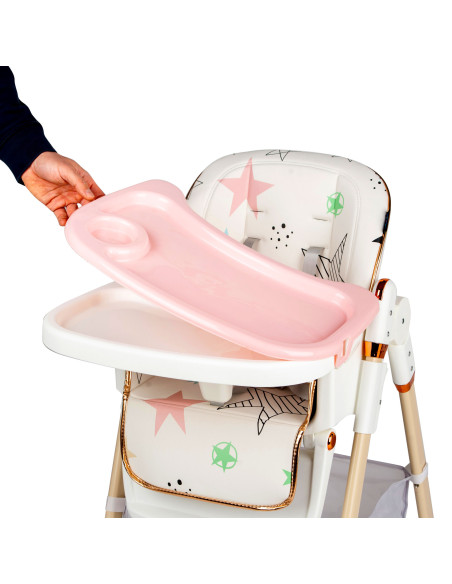 JU1053-Pink-Stars,Scaun de masa Juju Eat&Fun, Pink Stars