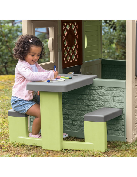 S7600810927,Masa de picnic cu doua banci Smoby Life pentru casuta verde