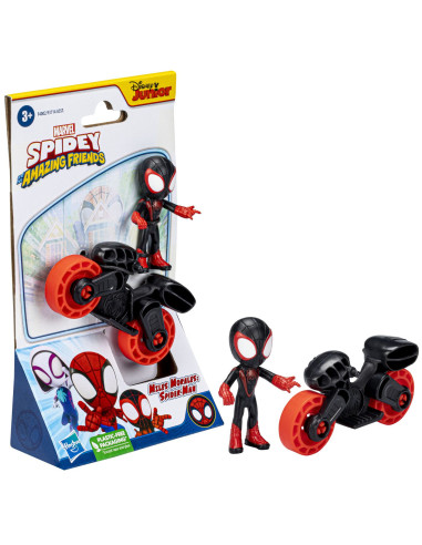 F3714_F4002,Spiderman Set Motocicleta Si Figurina Miles Morales Spider Man 6cm
