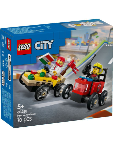 LEGO-60458,Lego City Pachet De Curse Furgoneta De Pizza Vs. Camion De Pompieri 60458