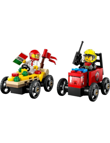 LEGO-60458,Lego City Pachet De Curse Furgoneta De Pizza Vs. Camion De Pompieri 60458