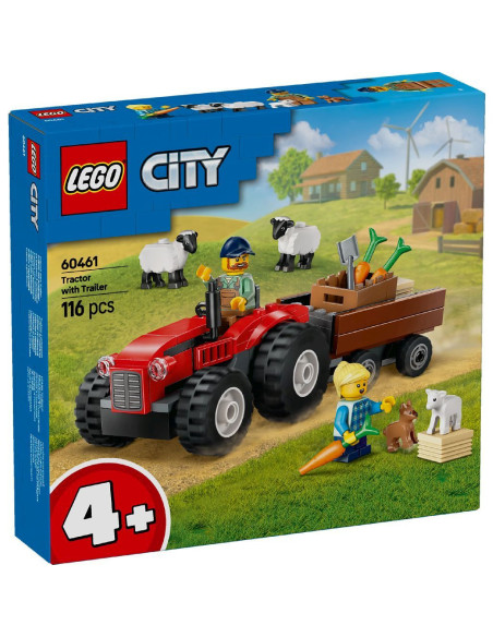 LEGO-60461,Lego City Tractor De Ferma Rosu Cu Remorca Si Oi 60461