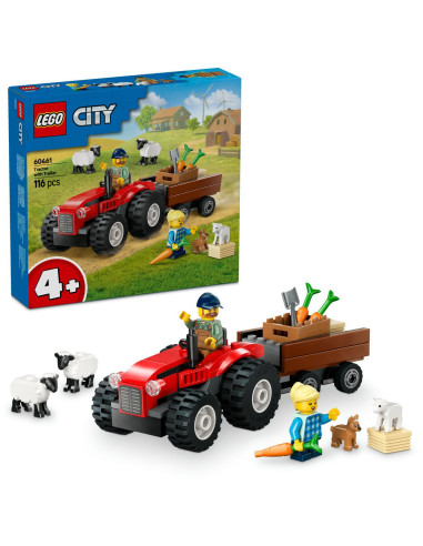 LEGO-60461,Lego City Tractor De Ferma Rosu Cu Remorca Si Oi 60461