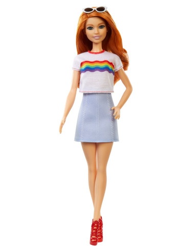 MTFBR37_FXL55,Papusa Barbie Fashionista Cu Fustita Si Tricou Curcubeu