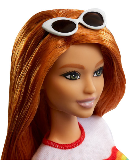 MTFBR37_FXL55,Papusa Barbie Fashionista Cu Fustita Si Tricou Curcubeu