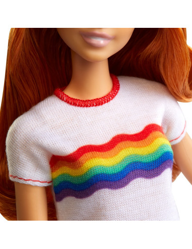 MTFBR37_FXL55,Papusa Barbie Fashionista Cu Fustita Si Tricou Curcubeu