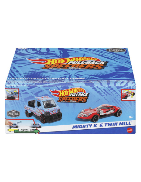 MTHPR91_HWH58,Hot Wheels Set 2 Masinute Metalice Pull Back Mighty K Si Twin Mill 1:43