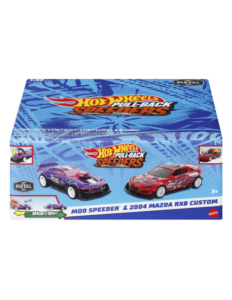 MTHPR91_HWH53,Hot Wheels Set 2 Masinute Metalice Pull Back Mod Speeder Si 2004 Mazda Rx8 Custom 1:43