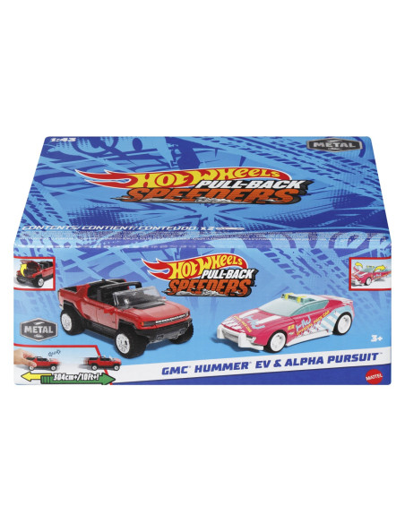 MTHPR91_HWH55,Hot Wheels Set 2 Masinute Metalice Pull Back Gmc Hummer Ev Si Alpha Pursuit 1:43