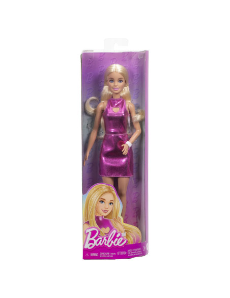 MTHYT88,Barbie Papusa Barbie Fashionistas Blonda Cu Rochita Roz Metalica