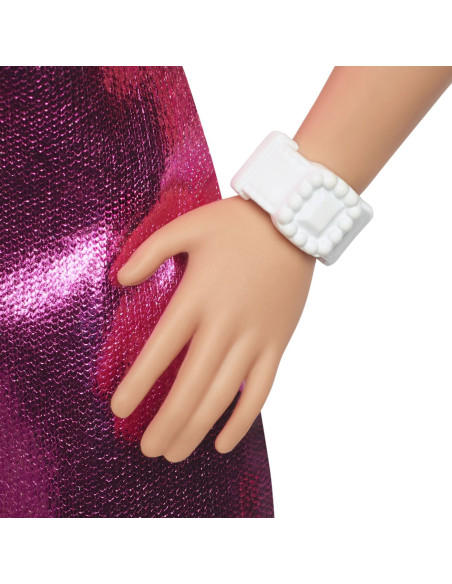 MTHYT88,Barbie Papusa Barbie Fashionistas Blonda Cu Rochita Roz Metalica