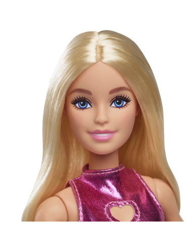 MTHYT88,Barbie Papusa Barbie Fashionistas Blonda Cu Rochita Roz Metalica
