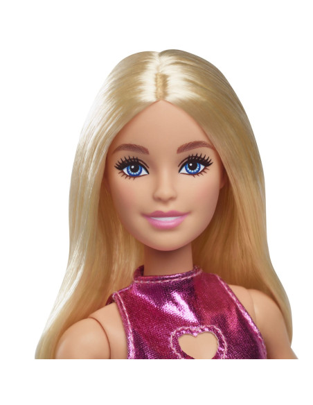 MTHYT88,Barbie Papusa Barbie Fashionistas Blonda Cu Rochita Roz Metalica