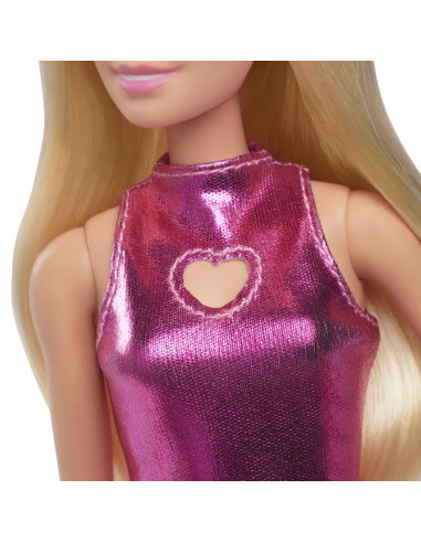 MTHYT88,Barbie Papusa Barbie Fashionistas Blonda Cu Rochita Roz Metalica