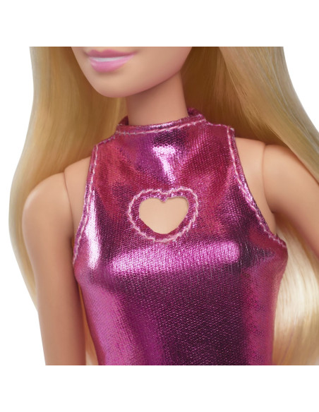 MTHYT88,Barbie Papusa Barbie Fashionistas Blonda Cu Rochita Roz Metalica