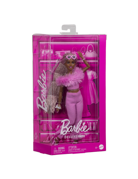 MTHYV28,Barbie Deluxe Style Papusa Barbie Cu Salopeta Roz Si Par Impletit