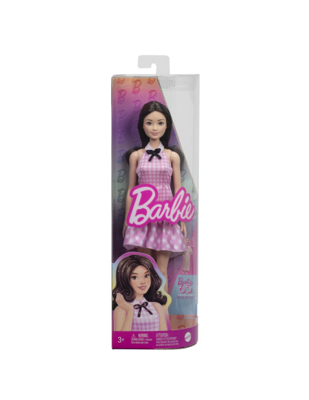 MTHRH21,Barbie Papusa Barbie Fashionistas Bruneta Cu Rochie Roz In Carouri