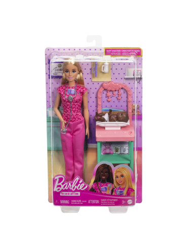 MTJCR72,Barbie Cariere Set Mobilier Cu Papusa Doctor Pediatru Blonda