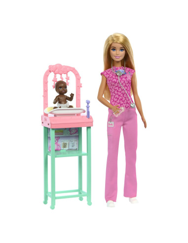 MTJCR72,Barbie Cariere Set Mobilier Cu Papusa Doctor Pediatru Blonda