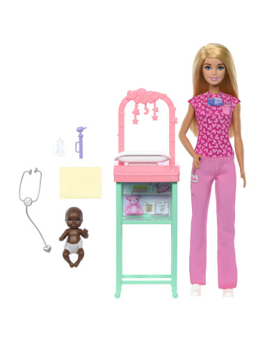 MTJCR71_JCR72,Barbie Set De Joaca Papusa Barbie Blonda Face Cariera Pediatru