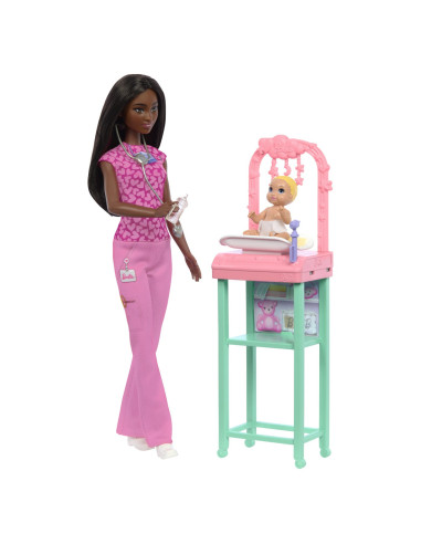 MTJCR71_JCR73,Barbie Set De Joaca Papusa Barbie Bruneta Face Cariera Pediatru