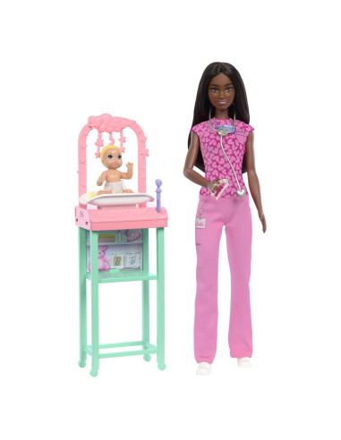 MTJCR71_JCR73,Barbie Set De Joaca Papusa Barbie Bruneta Face Cariera Pediatru