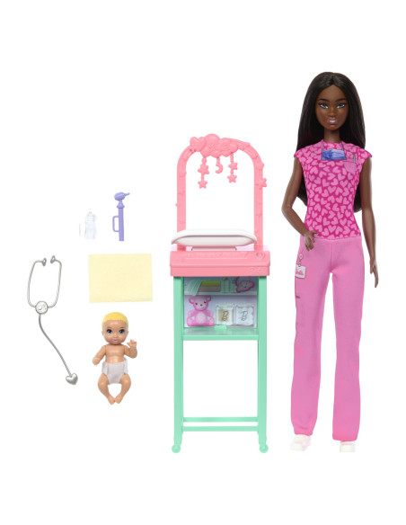 MTJCR71_JCR73,Barbie Set De Joaca Papusa Barbie Bruneta Face Cariera Pediatru
