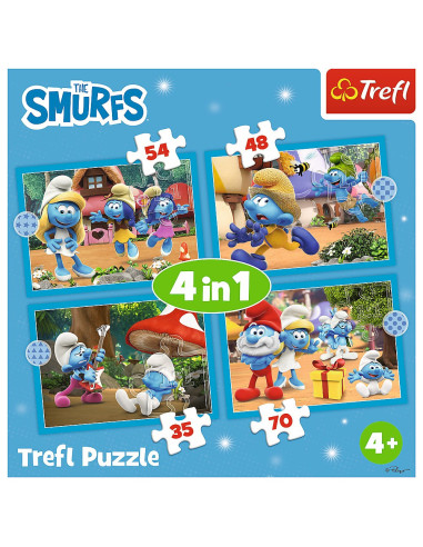VV-34656,Puzzle Trefl 4in1 Strumfii Satul Strumfilor