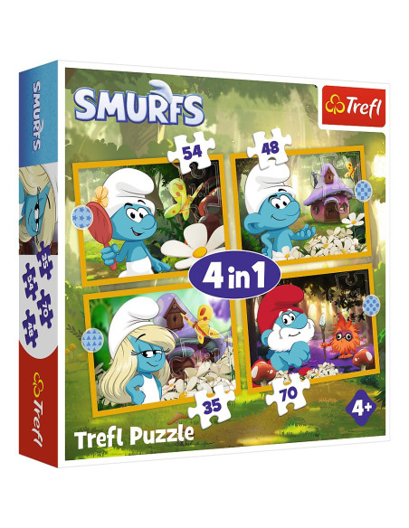 VV-34664,Puzzle Trefl 4in1 Strumfii Viata In Satul Strumfilor