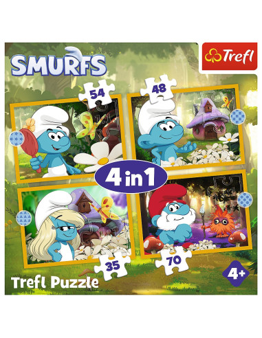VV-34664,Puzzle Trefl 4in1 Strumfii Viata In Satul Strumfilor