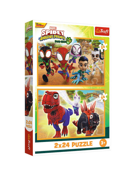 VV-34432,Puzzle Trefl 2x24 Spidey And His Amazing Friends Dino-webs Spidey Si Dinozaurii
