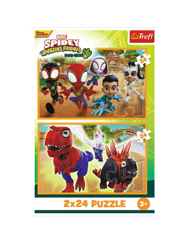 VV-34432,Puzzle Trefl 2x24 Spidey And His Amazing Friends Dino-webs Spidey Si Dinozaurii