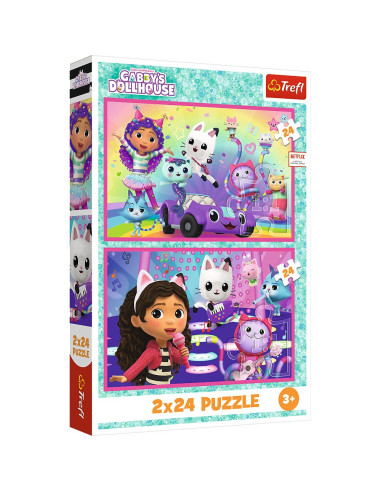 VV-34433,Puzzle Trefl 2x24 Gabbys Dollhouse Aventurile Lui Gabby
