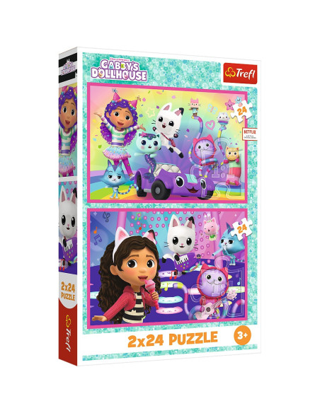 VV-34433,Puzzle Trefl 2x24 Gabbys Dollhouse Aventurile Lui Gabby