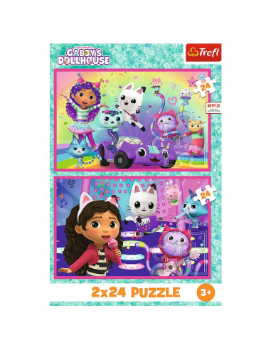 VV-34433,Puzzle Trefl 2x24 Gabbys Dollhouse Aventurile Lui Gabby