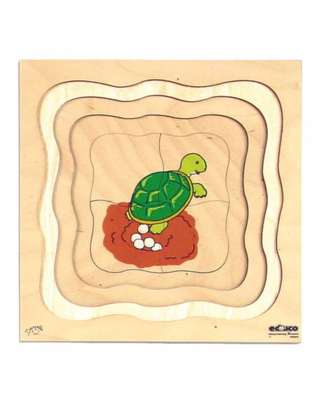 E522221,Puzzle de dezvoltare cu patru straturi BROASCA TESTOASA 24x24 cm, grosime 2cm