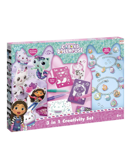TT420366,Set 3 in 1 Gabby's Dollhouse - Bratari, carioci de suflat & pictura cu diamante