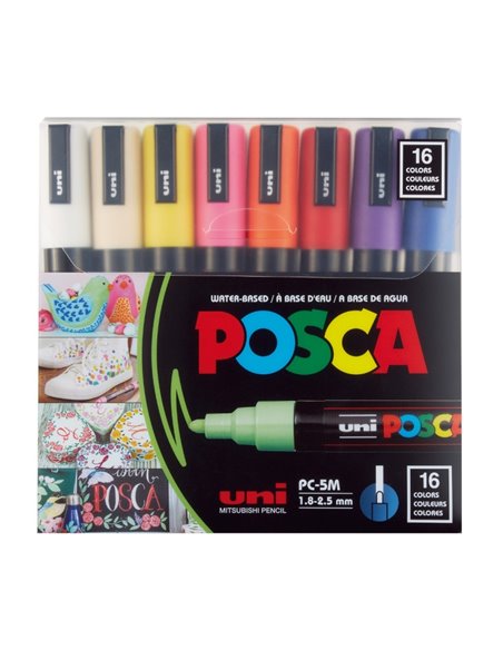 Set 16 markere POSCA PC-5M, varf rotund, 1.8-2.5 mm, M1485