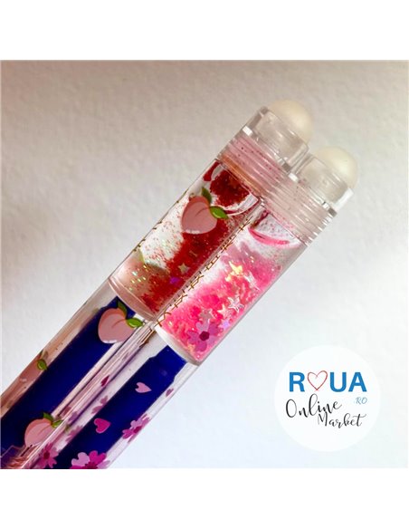 Set stilouri cu cerneala termosensibila + Rezerve, Sclipici, Rosu/Roz