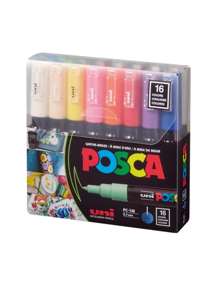 Set 16 markere POSCA PC-1M, varf rotund, 0.7 mm, M1477 Set 16 markere POSCA PC-1M, varf rotund, 0.7 mm, M1477