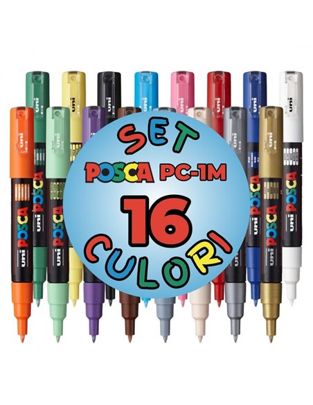 Set 16 markere POSCA PC-1M, varf rotund, 0.7 mm, M1477 Set 16 markere POSCA PC-1M, varf rotund, 0.7 mm, M1477