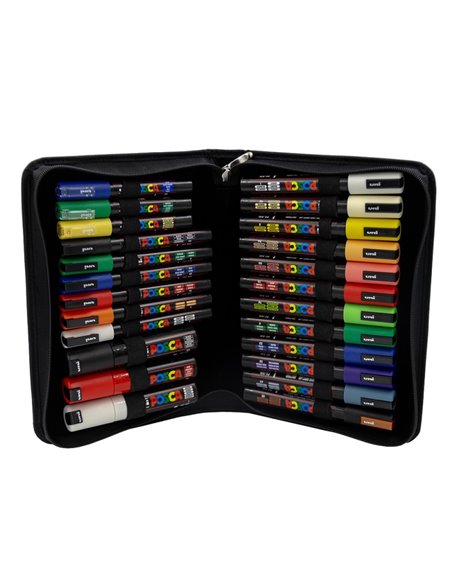 Set 24 markere POSCA in mapa, PC-1M, PC-3M, PC-5M, PC-8K, M1213